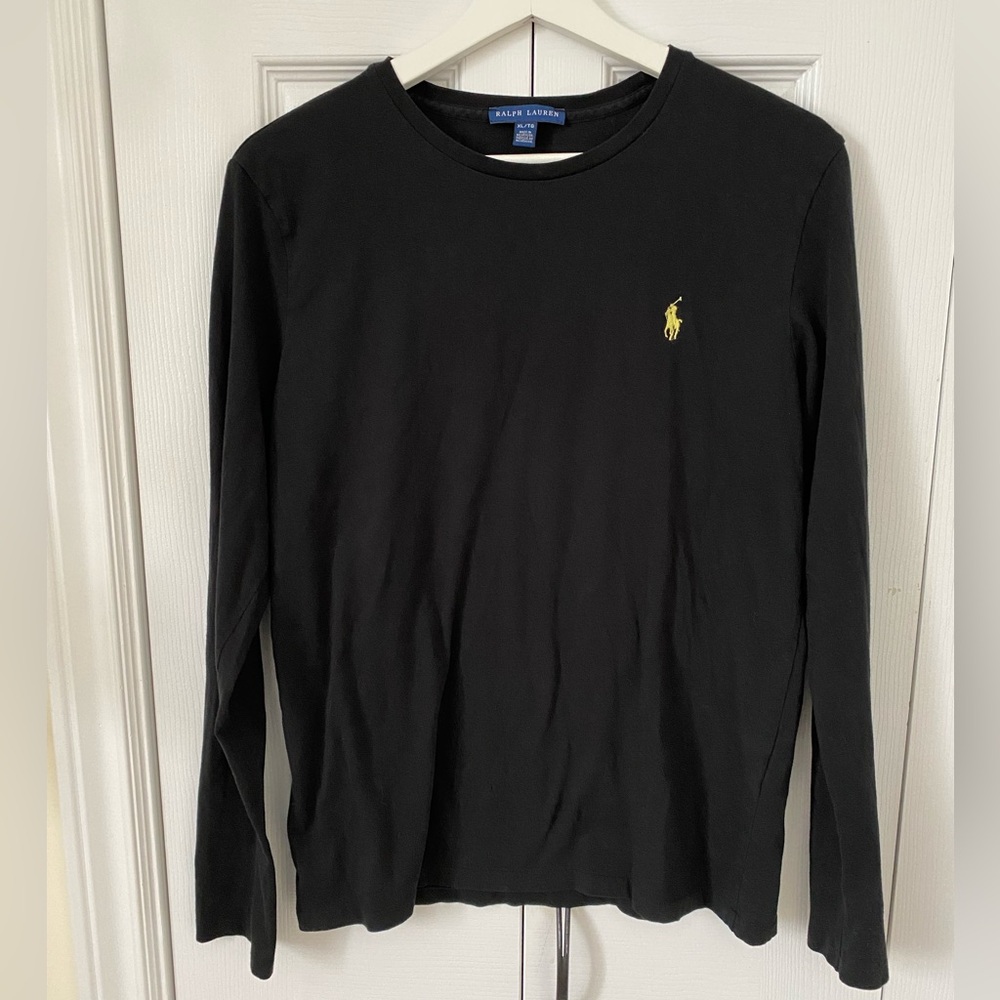 Ralph Lauren Black Crew Neck long sleeved Tee Shirt with Yellow Polo  Logo Sz XL